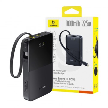 Baseus EnerFill FC51 Bipow2 Pro Digital Display Power Bank with Built-in Cable 10000mAh 22.5W