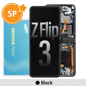 Samsung Galaxy Z Flip 3 5G Screen with Frame Digitizer Without Battery No Camera GH82-27243A (Service Pack)-Phantom Black (Blackout issue fix: https://youtu.be/CEnwc6FKJLk)