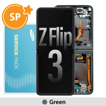 Samsung Galaxy Z Flip 3 5G Screen with Frame Digitizer Without Battery No Camera GH82-27243C (Service Pack)-Green (Blackout issue fix: https://youtu.be/CEnwc6FKJLk)