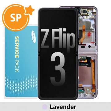 Samsung Galaxy Z Flip 3 5G Screen with Frame Digitizer Without Battery No Camera GH82-27243D (Service Pack)-Lavender (Blackout issue fix: https://youtu.be/CEnwc6FKJLk)