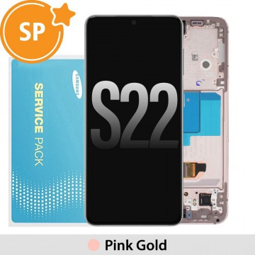 Samsung Galaxy S22 5G S901B OLED Screen Replacement Digitizer with Frame GH82-27520D / 27521D (Service Pack)-Pink Gold