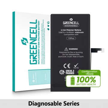 Greencell Diagnosable iPhone 15 Plus Replacement Battery with Adhesive Strips 4383mAh (Configuration Ready)