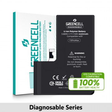 Greencell Diagnosable iPhone 15 Pro Max Replacement Battery with Adhesive Strips 4422mAh (IOS Calibration Compatible)