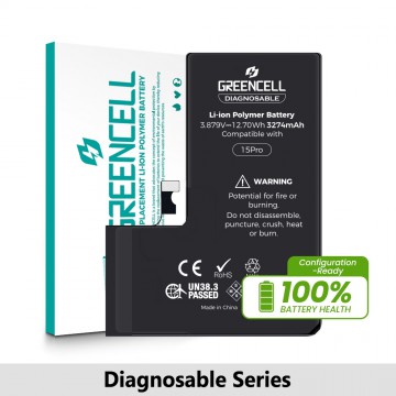 Greencell Diagnosable iPhone 15 Pro Replacement Battery with Adhesive Strips 3274mAh (Configuration Ready)