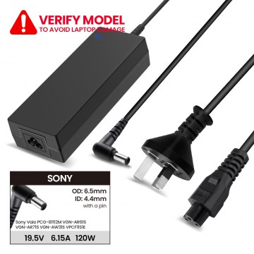 Laptop Power Adapter SY1201956544 For Sony Vaio PCG-81112M VGN-AR61S VGN-AR71S VGN-AW31S VPCF11S1E (With Pin Inside)