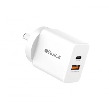 iQuick GaN II 30W PD3.0+QC3.0 Dual Ports Charging Adapter-White