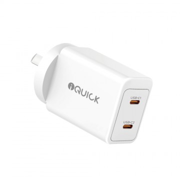 iQuick GaN II 45W PD3.0 Dual USB-C Ports Charging Adapter-White