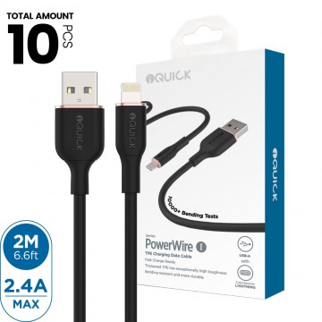 iQuick PowerWire 1 Series TPE Charging Data Cable USB to iP 2m (10PCS)