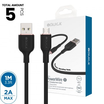 iQuick PowerWire 1 Series TPE Charging Data Cable USB to Micro USB 1m (5PCS)