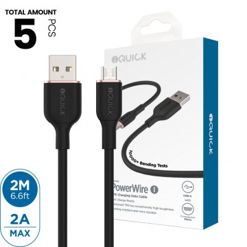 iQuick PowerWire 1 Series TPE Charging Data Cable USB to Micro USB 2m (5PCS)
