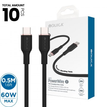 iQuick PowerWire 1 Series TPE Charging Data Cable Type-C to Type-C 0.5m for iPhone 15 / 16 Series (10PCS)