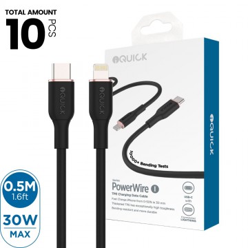 iQuick PowerWire 1 Series TPE Charging Data Cable Type-C to iP 0.5m (10PCS)