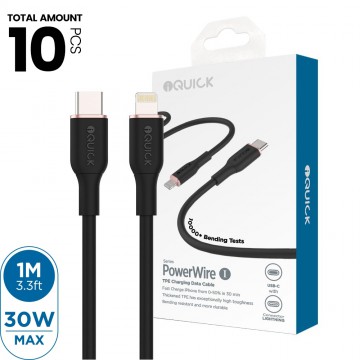 iQuick PowerWire 1 Series TPE Charging Data Cable  Type-C to iP 1m (10PCS)