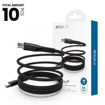 iQuick MagWire 1 Series Self-winding Charging Data Cable 100W/5A 1m for iPhone 15 / 16 Series (10PCS)