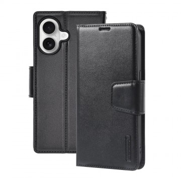iPhone 16 Plus Hanman PU Flip Leather Wallet Case-Black