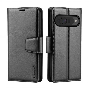 Hanman PU Flip Leather Wallet Cover Case for Google Pixel 9 / 9 Pro-Black