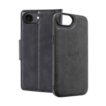 Hanman 2 in 1 Detachable Magnetic Flip Leather Wallet Cover Case for iPhone 16e-Black