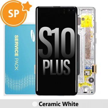 Samsung Galaxy S10 Plus G975F OLED Screen Replacement with Frame Digitizer GH82-18849J (Service Pack)-Ceramic White