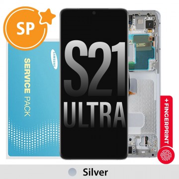 Samsung Galaxy S21 Ultra 5G G998 OLED Screen Replacement Digitizer with Frame GH82-26035B / GH82-26036B (Service Pack)-Phantom Silver