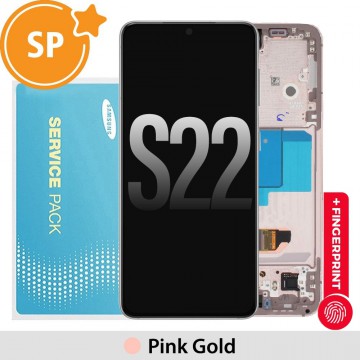 Samsung Galaxy S22 5G S901B OLED Screen Replacement Digitizer with Frame GH82-27520D / 27521D (Service Pack)-Pink Gold