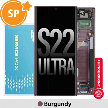 Samsung Galaxy S22 Ultra 5G S908B OLED Screen Replacement with Frame GH82-27488B / 27489B (Service Pack)-Burgundy