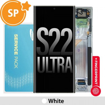 Samsung Galaxy S22 Ultra 5G S908B OLED Screen Replacement with Frame GH82-27488C / 27489C (Service Pack)-White