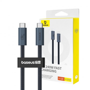 Baseus Flash Series 2 USB4 Full Featured Data Cable Type-C to Type-C 240W 1M-Cluster Black Compatible for iPhone 15 16 Series