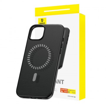 Baseus Fauxther Series Phone Case Cover With Magnetic Ring for iPhone 14 Pro-Cluster Black