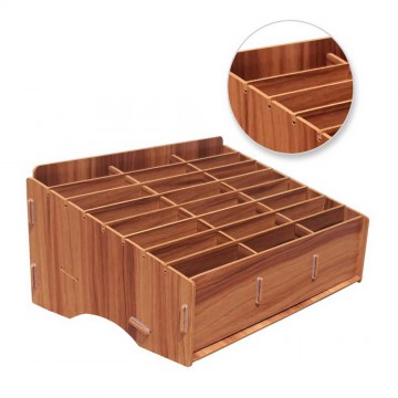 Wooden Mobile Phone Storage Holder (24-Grid)-Brown