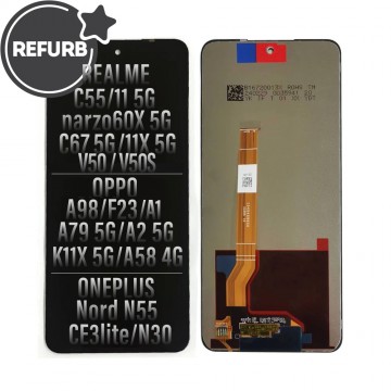 REFURB LCD Assembly Replacement for Realme 11X 5G / C55 / 11 5G / Narzo60X 5G / C67 4G / Narzo N55 / Oppo A79-5G / A1 (2023) / A2 5G / K11X 5G / A58 4G / A98 5G / F23 5G / OnePlus Nord N55 / Nord CE3lite / Nord N30 / V50 / V50S / Nord N30 SE 