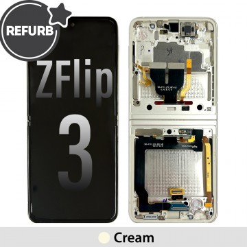 REFURB LCD Screen Digitizer Replacement with Frame for Samsung Galaxy Z Flip 3 5G F711B-Cream