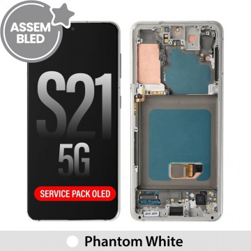 ASSEMBLED OLED Screen Replacement with Frame for Samsung Galaxy S21 5G G991B-Phantom White
