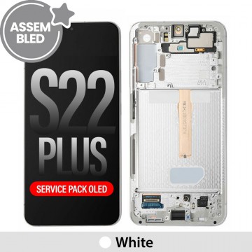 ASSEMBLED OLED Screen Replacement with Frame for Samsung Galaxy S22 Plus S906B-White (SERVICE PACK SCREEN BUT REFURBISH FRAME ASSEMBLED BY CRAZY)