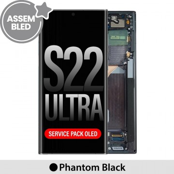 ASSEMBLED OLED Screen Replacement with Frame for Samsung Galaxy S22 Ultra 5G S908B-Phantom Black (SERVICE PACK SCREEN BUT REFURBISH FRAME ASSEMBLED BY CRAZY)