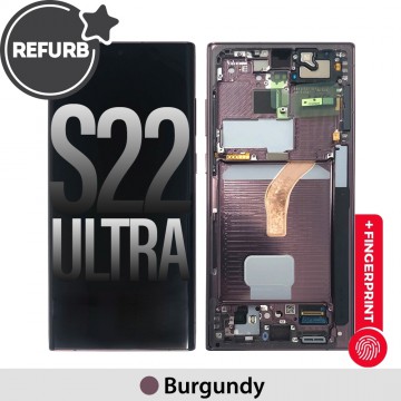 REFURB OLED Screen Replacement with Frame for Samsung Galaxy S22 Ultra 5G S908B-Burgundy 