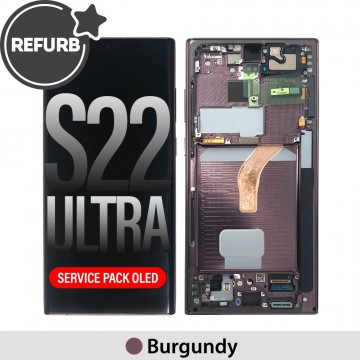 Samsung Galaxy S22 Ultra 5G S908B REFURB OLED Screen Replacement Digitizer with Frame-Burgundy (SERVICE PACK SCREEN BUT REFURBISH FRAME ASSEMBLED BY CRAZY)