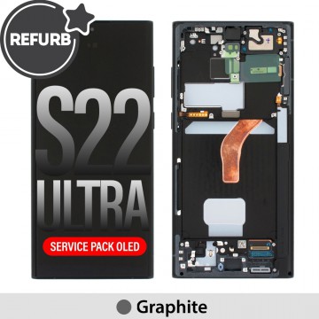 Samsung Galaxy S22 Ultra 5G S908B REFURB OLED Screen Replacement-Graphite (SERVICE PACK SCREEN BUT REFURBISH FRAME ASSEMBLED BY CRAZY)