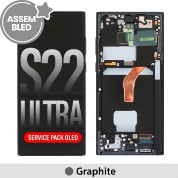 ASSEMBLED OLED Screen Replacement with Frame for Samsung Galaxy S22 Ultra 5G S908B -Graphite (SERVICE PACK SCREEN BUT REFURBISH FRAME ASSEMBLED BY CRAZY)