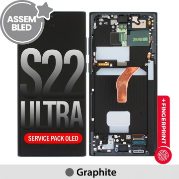 ASSEMBLED OLED Screen Replacement with Frame for Samsung Galaxy S22 Ultra 5G S908B -Graphite (SERVICE PACK SCREEN BUT REFURBISH FRAME ASSEMBLED BY CRAZY)