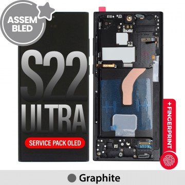 ASSEMBLED OLED Screen Replacement with Frame for Samsung Galaxy S22 Ultra 5G S908B -Graphite (SERVICE PACK SCREEN BUT REFURBISH FRAME ASSEMBLED BY CRAZY)