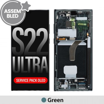 ASSEMBLED OLED Screen Replacement with Frame for Samsung Galaxy S22 Ultra 5G S908B-Green (SERVICE PACK SCREEN BUT REFURBISH FRAME ASSEMBLED BY CRAZY)
