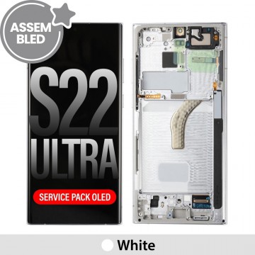 ASSEMBLED OLED Screen Replacement with Frame for Samsung Galaxy S22 Ultra 5G S908B-White (SERVICE PACK SCREEN BUT REFURBISH FRAME ASSEMBLED BY CRAZY)