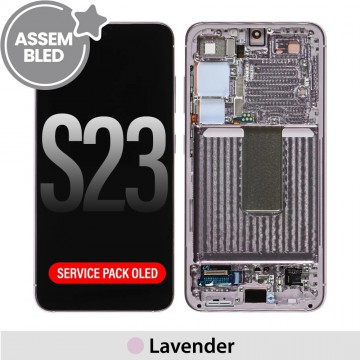 ASSEMBLED OLED Screen Replacement with Frame for Samsung Galaxy S23 5G S911B-Lavender (SERVICE PACK SCREEN BUT REFURBISH FRAME ASSEMBLED BY CRAZY)