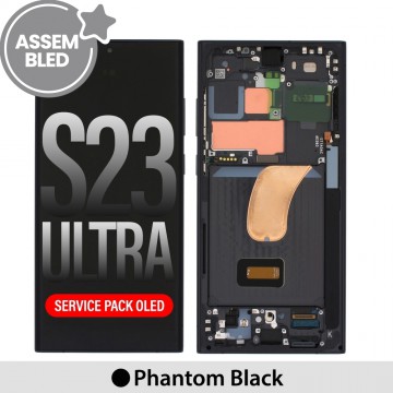 ASSEMBLED OLED Screen Replacement with Frame for Samsung Galaxy S23 Ultra 5G S918B -Phantom Black (SERVICE PACK SCREEN BUT REFURBISH FRAME ASSEMBLED BY CRAZY)