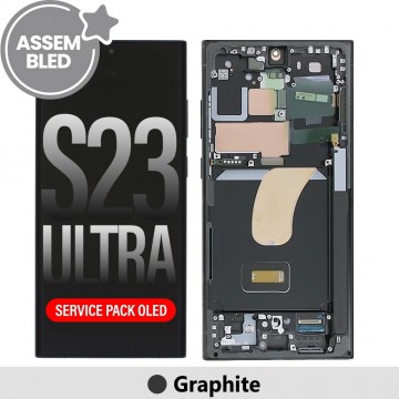 ASSEMBLED OLED Screen Replacement with Frame for Samsung Galaxy S23 Ultra 5G S918B -Graphite (SERVICE PACK SCREEN BUT REFURBISH FRAME ASSEMBLED BY CRAZY)