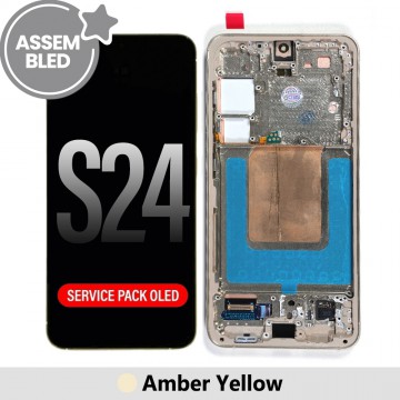 ASSEMBLED OLED Screen Replacement with Frame for Samsung Galaxy S24 S921B -Amber Yellow (SERVICE PACK SCREEN BUT REFURBISH FRAME ASSEMBLED BY CRAZY)