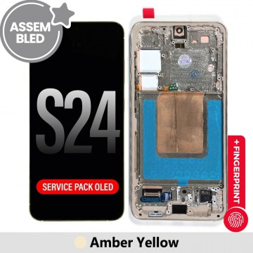 ASSEMBLED OLED Screen Replacement with Frame for Samsung Galaxy S24 S921B -Amber Yellow (SERVICE PACK SCREEN BUT REFURBISH FRAME ASSEMBLED BY CRAZY)