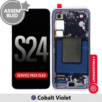 ASSEMBLED OLED Screen Replacement with Frame for Samsung Galaxy S24 S921B-Cobalt Violet (SERVICE PACK SCREEN BUT REFURBISH FRAME ASSEMBLED BY CRAZY)