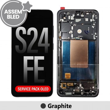 ASSEMBLED OLED Screen Replacement with Frame for Samsung Galaxy S24 FE S721B -Graphite (SERVICE PACK SCREEN BUT REFURBISH FRAME ASSEMBLED BY CRAZY)