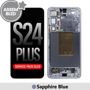 ASSEMBLED OLED Screen Replacement with Frame for Samsung Galaxy S24 Plus S926B -SapphireBlue (SERVICE PACK SCREEN BUT REFURBISH FRAME ASSEMBLED BY CRAZY)